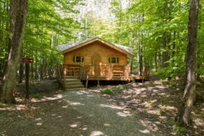 Cabane en bois rond au Parc Oméga