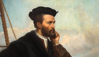 Un tableau représentant une image de profil de l'explorateur Jacques Cartier, réalisé par le peintre Théophile Hamel (1844).