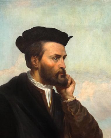 Un tableau représentant une image de profil de l'explorateur Jacques Cartier, réalisé par le peintre Théophile Hamel (1844).
