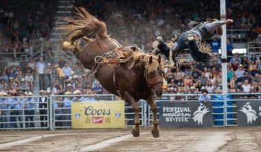Cavalier durant un rodée du Festival Western St Tite - Photo Birtz Photographie
