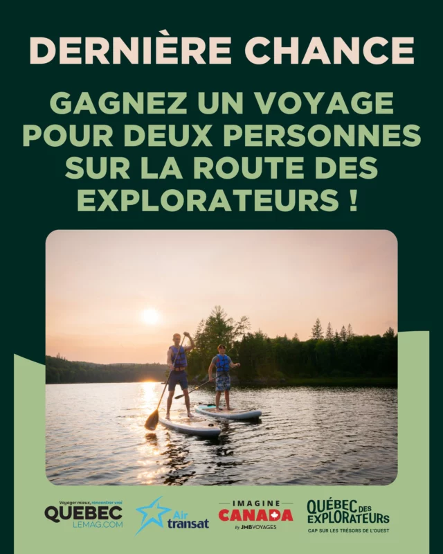 Plus que quelques jours pour tenter de gagner un voyage pour deux personnes sur la Route des Explorateurs ! 🚗 🌳
2 billets A/R avec @airtransat, une voiture offerte par @imagine.canada et 12 nuits à travers les régions de l'@outaouais , l' @abitibi.temiscamingue et @tourismelaurentides
Pour participer 👉 LIEN EN BIO
.
.
#quebeclemag #quebec #qc #laurentides #abitibitémiscamingue #outaouais
